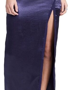 Free People Dakota Satin Midi Skirt in Navy